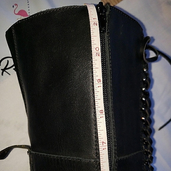 Lust For Life black leather 22" high boots 8.5 suede lace pewter chain link New - Picture 14 of 14